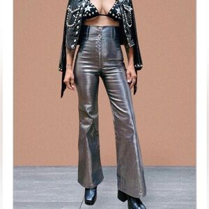 High-Rise Metallic Flare Pants - Silver